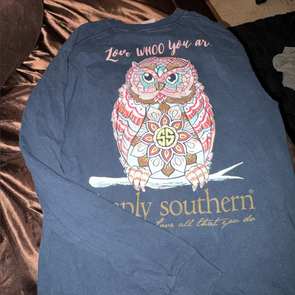 Simply Southern Blue Owl Design Long Sleeve Tee